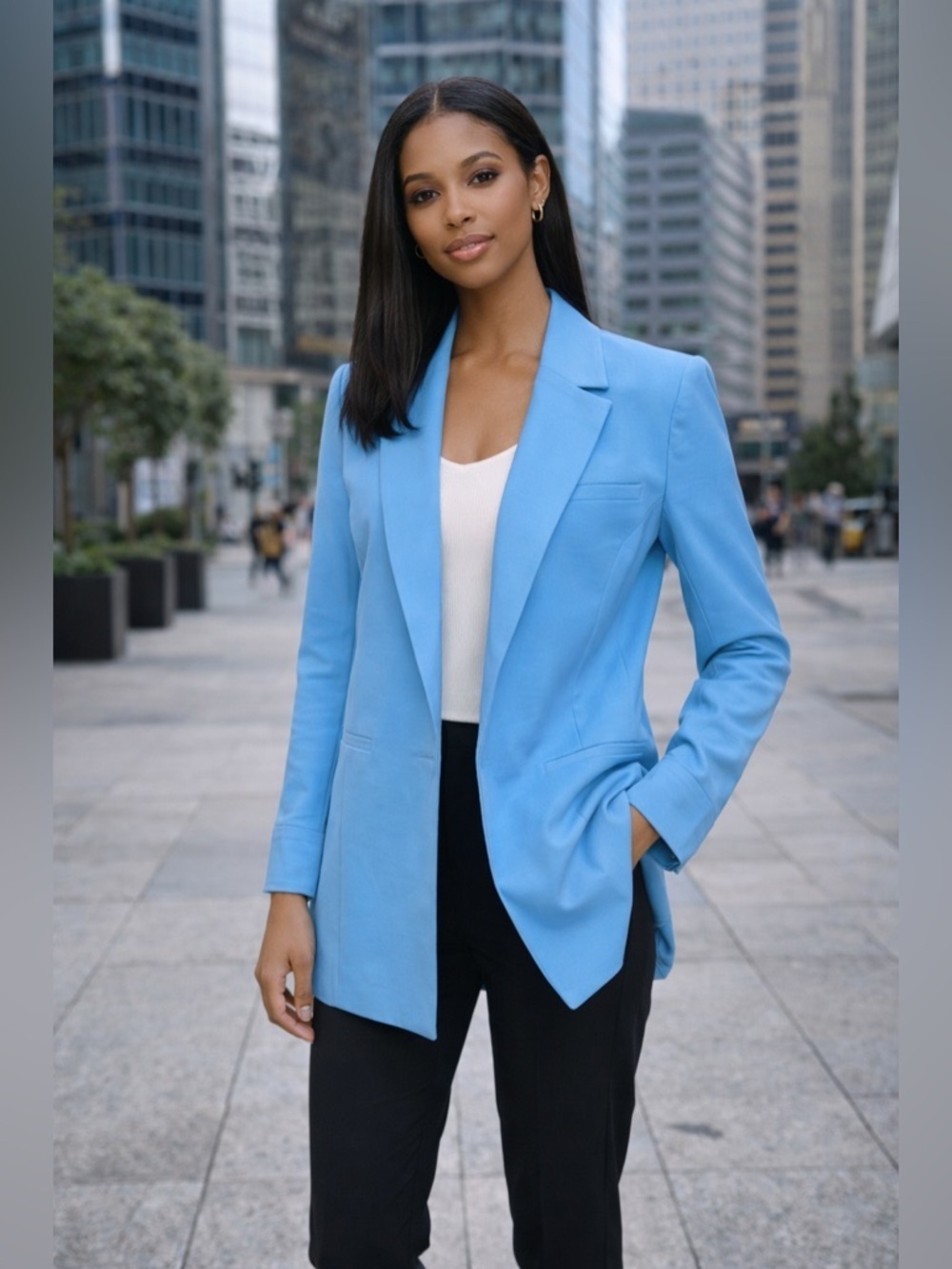 Alice + Olivia Sky Blue Tailored Blazer XS Designer Career Jacket